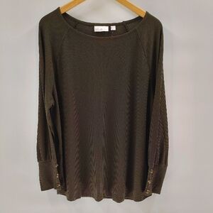 Belle By Kim GravelWomen's 1X Olive Green Button Detail Cuff Light Thermal